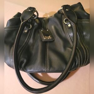 EUC Tignanello Black and Silver Leather handbag